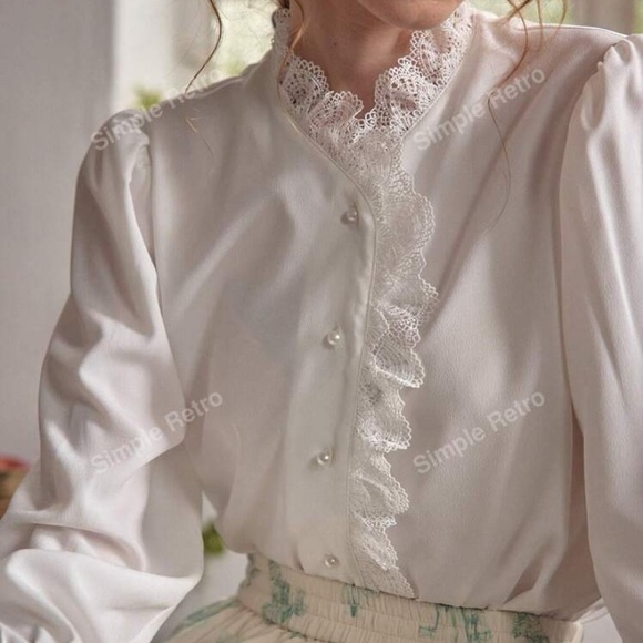 Simple Retro White Pusher Long Sleeve Ruffled Shirt Size 1XL - Picture 2 of 8